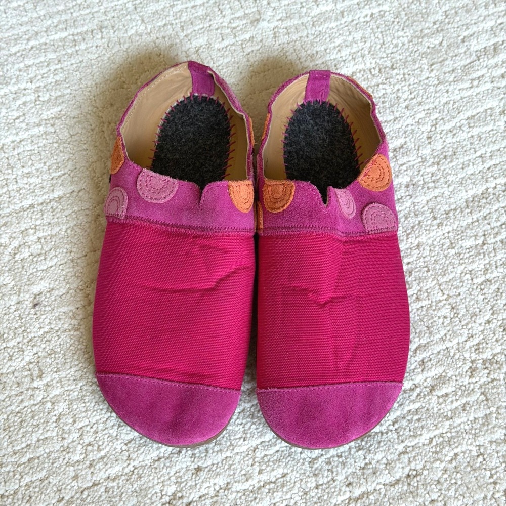 Haflinger Pink Suede Felt Dots Canvas Slip On Loafers Slippers Size 40 9/9.5 US